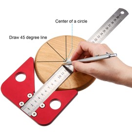 Aluminum Alloy Center Finder Tool Square Center Finder Scribe Carpenter 45 Degrees Angle Line Gauge Ruler Woodworking Tools Measuring Tool with Detachable Ruler