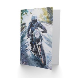 Artery8 Motorcyclist Motorbike Ride Watercolour Painting Blank For Him Or Her Art Birthday Card