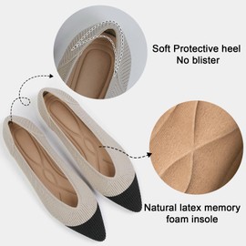 TINGRISE Women's Flats Shoes Pointed Toe Knit Ballet Comfortable Dressy Slip On Flat Black and Beige US8