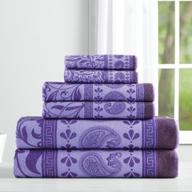 Stoneberry Home® Printed 6-Piece Towel Set Microfiber Purple Paisley