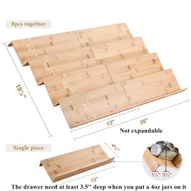 Mulush Bamboo Spice Rack Tray - Spice Drawer Organizer for Kitchen Cabinets Storage and Organization (Jars Not Included, 8 Individual Pieces, Not Expandable)