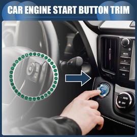 INFINAUTO Universal Bling Car Engine Start Stop Button Cover, One Click Push Start Button Ring Sticker Faux Crystal Rhinestone Ignition Button Trim Green, 1 Pc