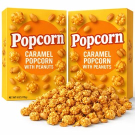 Popcorn Popped Caramel Popcorn with Peanuts 2 Pack (6 oz Each Box) Crunchy Sweet Flavored Snack - Easter Basket Filler Stuffer Gift Movie Night Party Favor Birthday Treat