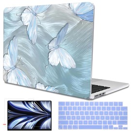 LCMOCICO for MacBook Air 13.6 inch Case M4 2025 A3240 2024 M3 A3113 M2 A2681 2022 2023,Crystal Clear Printed Pattern Plastic Hard Shell Cover for 2025 MacBook Air 13 M4 Touch ID, Tin Foil Butterfly