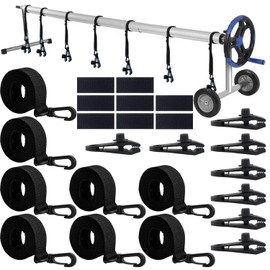 24-Pack Solar Cover Reel Attachment Set for Inground Pools, Includes 8 Straps with Hooks, 8 Durable Clips, and 8 Hook-and-Loop Fasteners for Securing Pool Solar Blankets