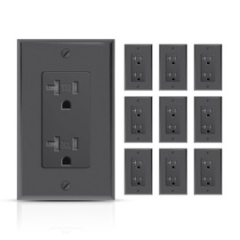 TOPELER Decorator Receptacle Outlet with Wall Plate, 20A Tamper Resistant Outlets, Residential Grade Wall Socket, Self-Grounding, 2-Pole, 3-Wire, cUL Listed, Black, 10 Pack