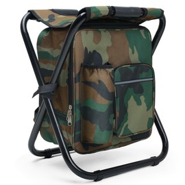 Outplea Portable Backpack Stool Cooler Chair for Adults, Folding Large 3 in 1 Multifunction Insulated Camping Seat Backpack Cooler Chair Heavy Duty 350lbs for Fishing Hunting, Camouflage