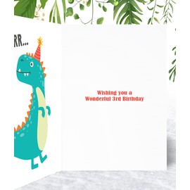 Son 3rd Dinosaur Birthday Card - Medium Sized Card (A5 Size -148mm x 210mm) with Yellow Envelope