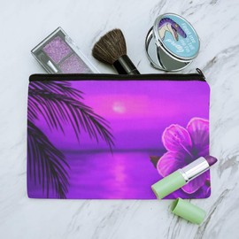 Beach Sunset Hibiscus Flower Hawaiian Purple Makeup Cosmetic Bag Organizer Pouch