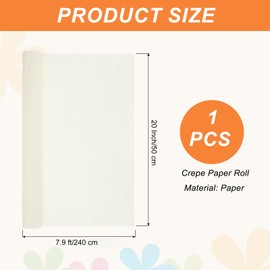 sourcing map Crepe Paper, 7.9ft Long 20 Inch Wide Milk White Crepe Paper Roll for Streamers Party Decorations, Graduation Party Supplies, DIY Crafts(Pack of 1)