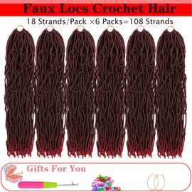 Ahrencan Mixed Burgundy Red Faux Locs Crochet Hair 24 Inch 6 Packs Prelooped Crochet Faux Locs Pre looped Soft Locs Crotchet Locs For Black Women(24",6packs TBUG#)