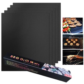 Nivofu BBQ Mats, Set of 5 BBQ Grill Mat Nonstick Reusable Barbecue Baking Mat Teflon BBQ Cooking Mats for Electric Grill Gas Charcoal BBQ, Black 40X33 CM