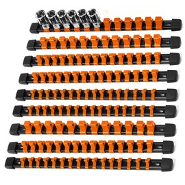 Reniteco Socket Organizer Drive ABS Tools - Orange Socket Holder, Premium Quality 9 Pieces Socket Holders Kit 1/4-Inch x 48 Clips, 3/8-Inch x 45 Clips, 1/2-Inch x 36 Clips（9PC,Orange)