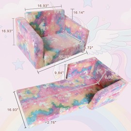 Ordicoeur Glow in The Dark Toddler Sofa Chair - 2-in-1 Convertible Kids Recliner with 25D High-Density Foam, Foldable Baby Floor Bed for Boys & Girls, Soft Machine-Washable Sofa for Playroom & Camping