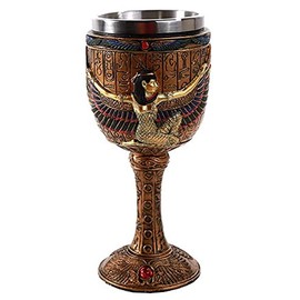 Egyptian Goddess Isis Open Wing Golden Wine Goblet Stainless Steel Liner 6oz by Pacific Giftware