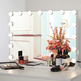 Zdorzi Vanity Mirror with Lights,Large Hollywood Lighted Makeup Mirror with 15 Dimmable LED Bulbs,3 Color Modes,Touch Control,10X Magnification for Bedroom,Tabletop or Wall-Mounted(23in)