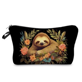 Livel lhood Floral Sloth Makeup Bag Cute Small Organizer Zipper Pouch Floral Sloth Cosmetic Bag Birthday Present for Women Friends -3