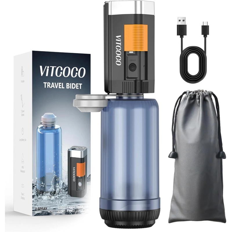 VITCOCO Rechargeable Travel Bidet – High Pressure 400ml Sprayer for