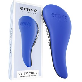 Crave Naturals Glide Thru Detangling Brush for Adults & Kids Hair. Detangler Hairbrush for Natural, Curly, Straight, Wet or Dry Hair. Hair Brushes for Women. Styling Brush (Blue)