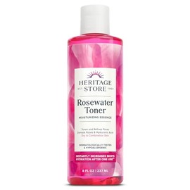 Heritage Store Tóner facial de agua de rosas con ácido hialurónico, cuidado de la piel seco a combinado, tóner hidratante refina los poros y minimiza 