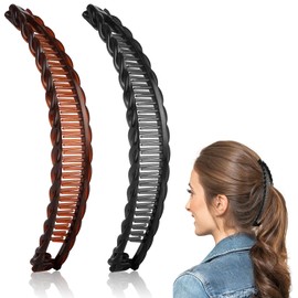 LOPHE Set of 2 large banana clips, banana hair clips, vintage, banana hair clip, non-slip ponytail for thick hair, hair accessory for women and girls