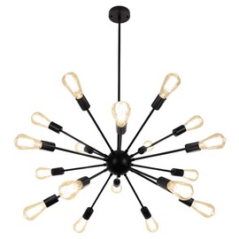 LynPon Black Sputnik Chandelier 18 Lights, Modern High Ceiling Hanging Chandeliers Light Fixture Mid Century Industrial Vintage Pendant Light for Foyer Kitchen Living Room Dining Room Lighting