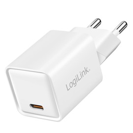 LogiLink PA0355 GaN Charger 20 W with 1x USB-C and PD+QC (PowerDelivery+Quickcharge), 4-Way Protection