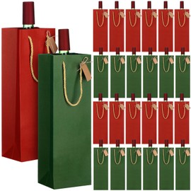 Kolldenn 24 Pcs Christmas Kraft Wine Gift Bags with Message Tags Rope Handles Bulk Champagne Gift Bags Single Bottle Kraft Wine Wrapping Paper Holder for Christmas Xmas Holiday Party Supplies