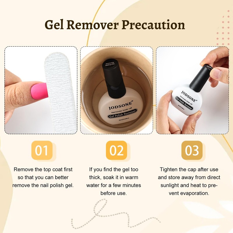 JODSONE 3Pcs 10ml Top and Base Coat Gel Nail Remover
