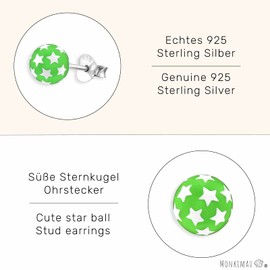 Monkimau Children's Earrings Star Ball Stud Earrings Made of 925 Sterling Silver as a Ball, Sterling Silver