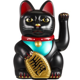 Chunful 6" Lucky Cat Waving Arm Maneki Neko Lucky Cat Beckoning Feng Shui Wealth Cat for Welcoming Fortune Luck Wealth Prosperity Decoration, Battery Not Included (Black)