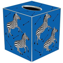 Marye-Kelley TB8495-Zebra Trot on Blue Tissue Box Cover