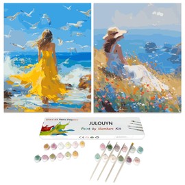 JULOUYN 2 Pack Paint by Numbers Kit for Adults, Girl Seagull Adult Paint by Number Kits On Canvas, Painting by Numbers for Beginner Gift Home Decor 16x20 in