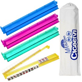 CIGOCIVI Mahjong Racks with Pushers Set of 4, Mahjong Tile Racks and Bag for American Mahjongg Accessories (Colorful)