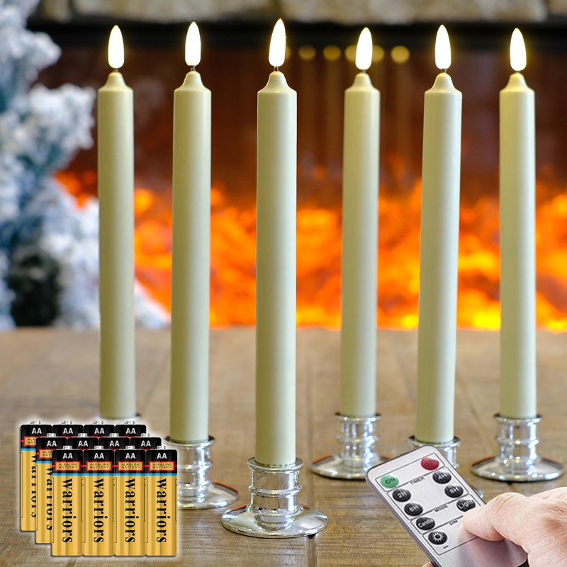 Set of 6 Flameless Ivory Wax Windows Candles with 12