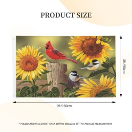 Fiokroo Rustic Sunflowers Floral Cardinal Birds Flag 3x5 Ft Outdoor Polyester Garden Flag Farmhouse Country Style Double Sided Banner For Yard Lawn Porch Balcony Home Decorations