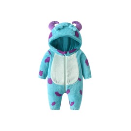 Unsex - Disfraz de Halloween para niños pequeños, lindo monstruo de dibujos animados con capucha (azul, 12-18 meses)
