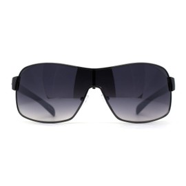 Mens Italian Designer Fashion Wrap Shield Sport Pilot Sunglasses Gunmetal - Smoke