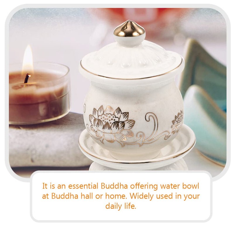 HOMSFOU Ceramic Altar Cup Buddhist Water Offering Bowl 2pcs Ceramic