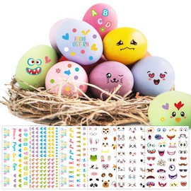 BOOMTOP 6 Sheets Easter Eggs Stickers Tattoos Egg Colours Easter Decoration Stickers Easter Eggs Colouring Funny Animal Faces Colourful Eyes Mouth Sticker Happy Easter Craft Letters Stickers Easter