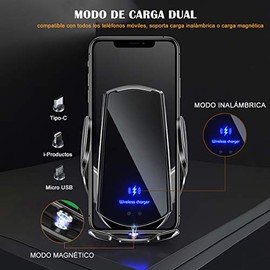 DQST Cargador de Coche Inalámbrico, Soporte de Teléfono para Coche 2 en 1, Sujeción Automática, Ventilación para Todos Teléfonos Móviles con Carga Inalámbrica