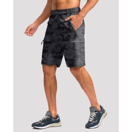G Gradual Mens Hiking Cargo Shorts with 4 Zipper Pockets 9" Quick Dry Lightweight Casual Work Shorts for Men Golf Fishing(Grey Camo,S)