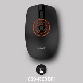 Porodo 1600 DPI Dual-Mode Wireless Mouse, Type-C Charging, 30 Days Battery Life, 2.4GHz & Bluetooth 5.2, Built-in Rechargeable Battery, Compatible with Windows & Mac