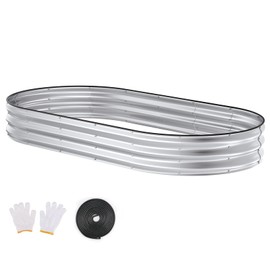 Patiobay Raised Garden Bed, 8x4x1ft Galvanized Outdoor Planter Beds with Safety Edging and Gloves, Oval Metal Planter Box for Gardening Vegetables Flowers Herb