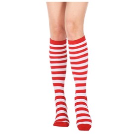 Uttpll Calcetines deportivos para correr para mujer, a rayas, hasta la rodilla, para niñas, coloridos y lindos, calcetines largos de algodón, calentadores de piernas, rojo +blanco, Talla única