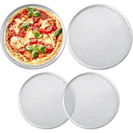 Set of 4 Seamless Round Pizza Screen, 2 Pieces 12 inch Aluminum Mesh Pizza Screen and 2 Pieces 10 inch Pizza Mesh Baking Tray for Home Kitchen Restaurant Supplies