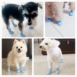 Yeduzyn 4Pcs Waterproof Dog Boots Dog Shoes for Snow and Rain Teddy Pomeranian Bichon Puppy (Blue, Small)