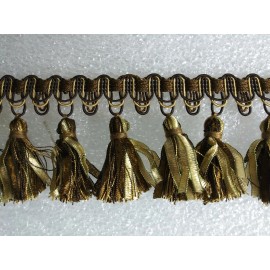 Juan Santamaria Y Hijos 6 yards Ribbon TASSEL FRINGE 2 3/4"- BROWN/GOLD - Drapery Fabric Trim
