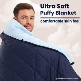 sheelokhwui Outdoor Puffy Blanket, Reversible Warm Camping Blanket, Water-Resistant, Packable, Lightweight, Camping Quilt, for Stadium, Backpacking, Hammock, Picnic. 79"x55". Royal Blue