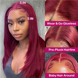 Ailwelia 99j Burgundy 18 Inch Glueless Wig 5x5 Hd Lace Closure Wigs Human Hair Bob Wig Human Hair Glueless Bob Wigs For Black Women Red Wig Human Hair Burgundy Bob Wig Human Hair Wig Bob 200 Density
